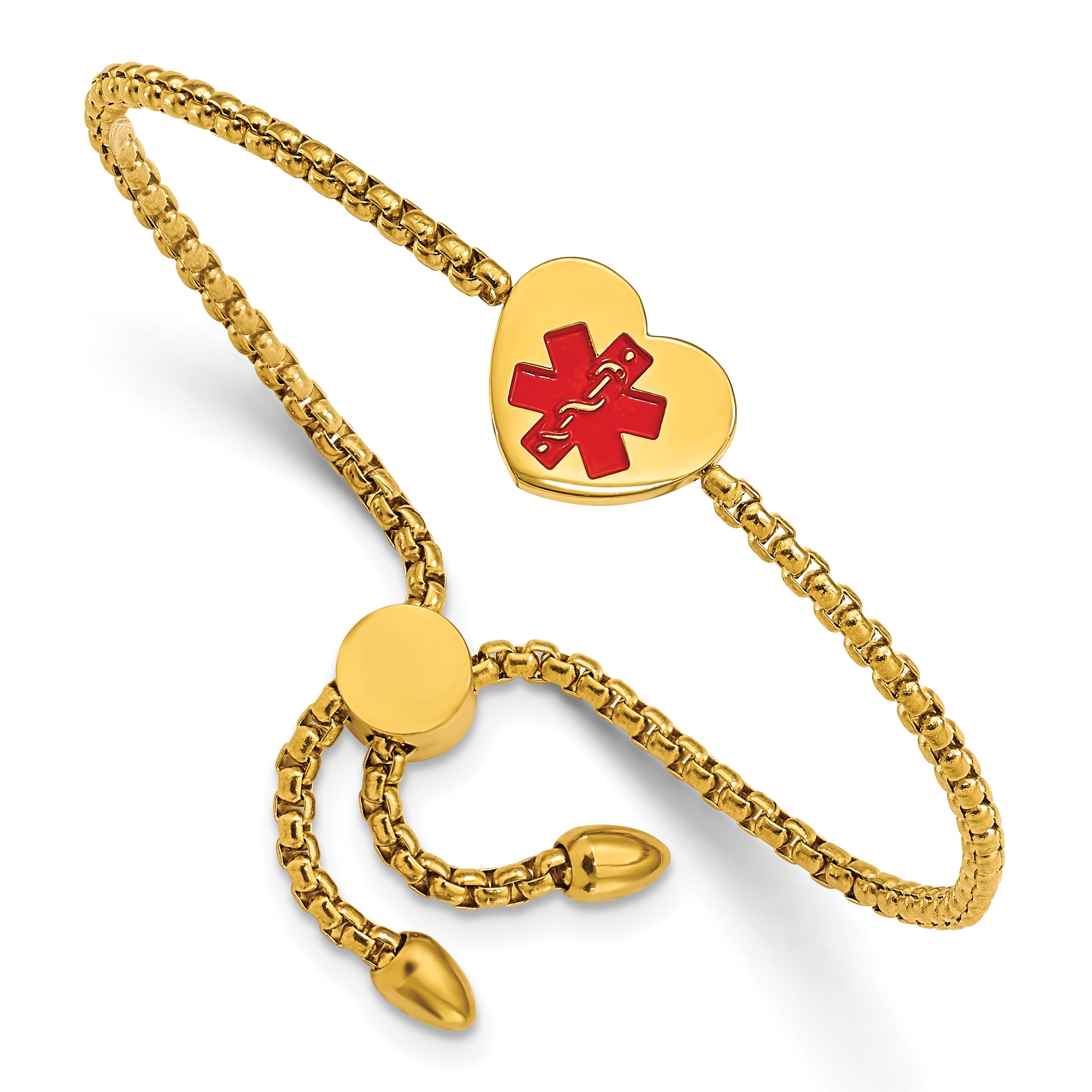 Stainless Steel Polished Yellow IP-plated with Red Enamel Heart Medical ID Adjustable Bracelet for Women Main image