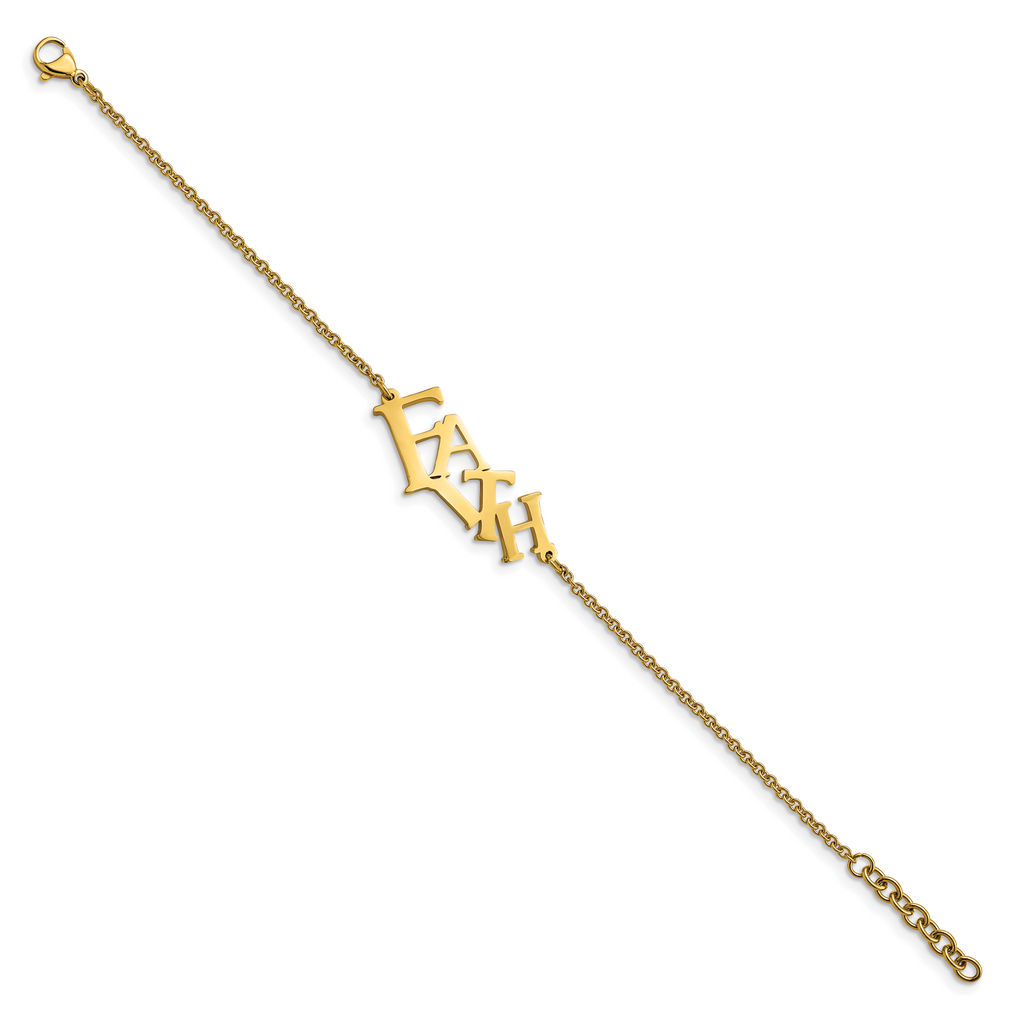 Stainless Steel Polished Yellow IP-plated Faith with . ext. Bracelet for Women