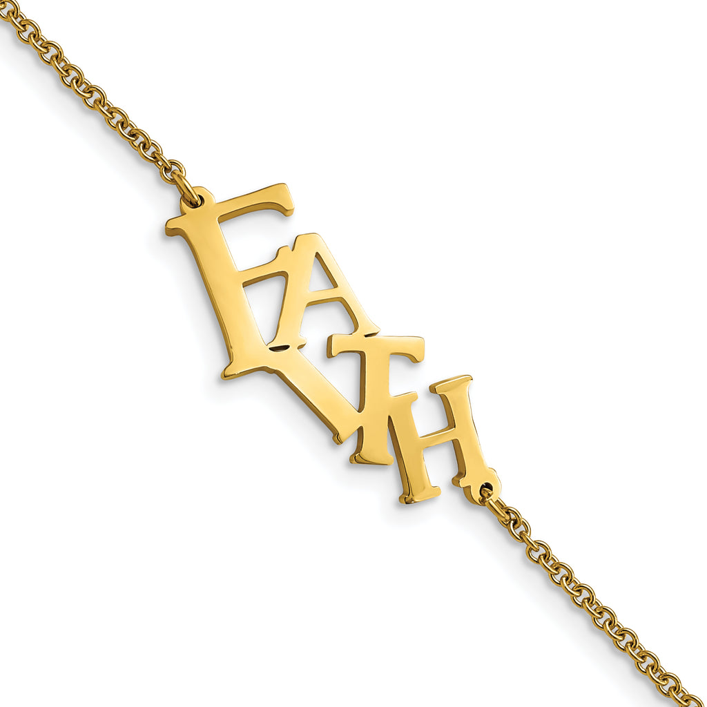 Stainless Steel Polished Yellow IP-plated Faith with . ext. Bracelet for Women