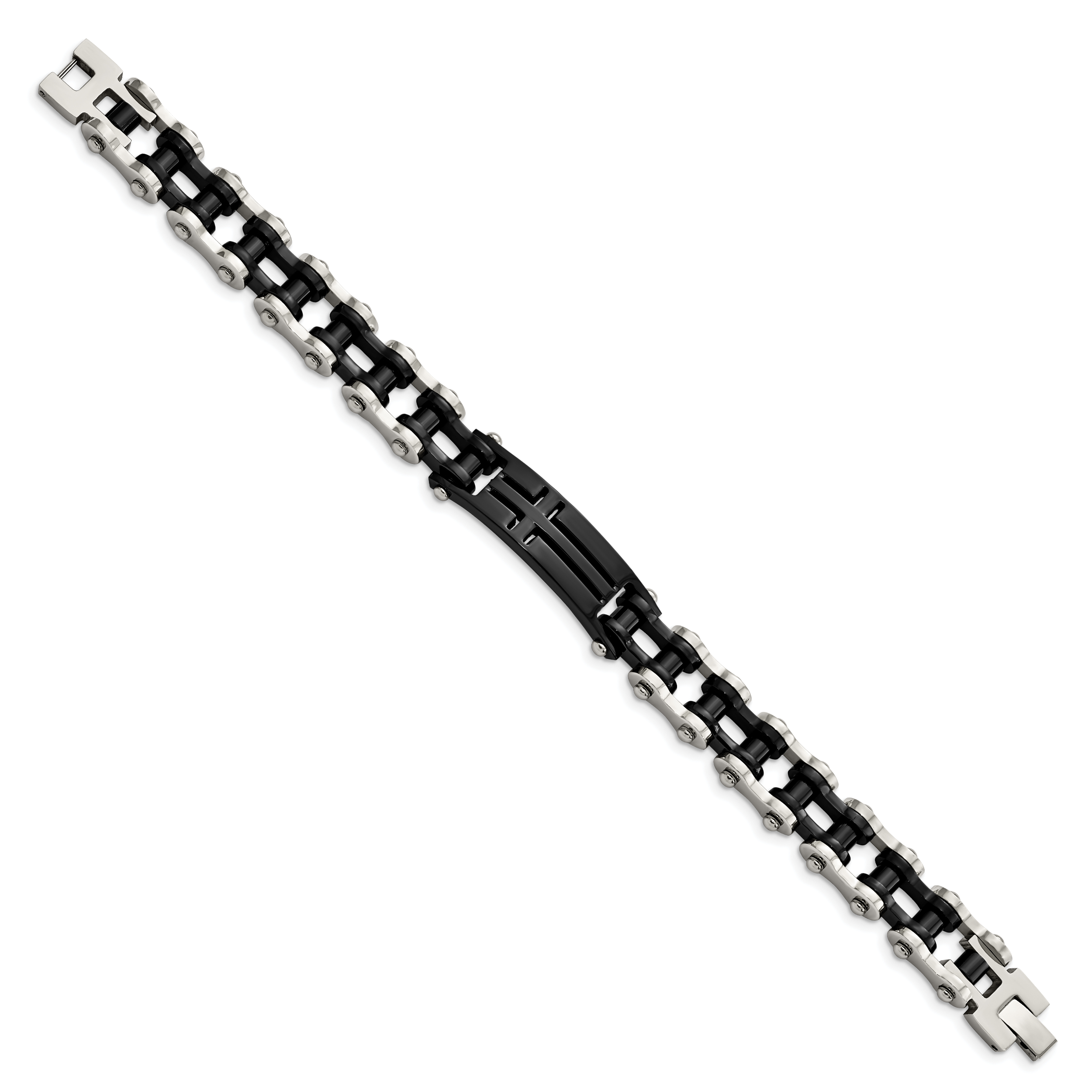 Stainless Steel Polished Black IP-plated Cross ID Bracelet for Men