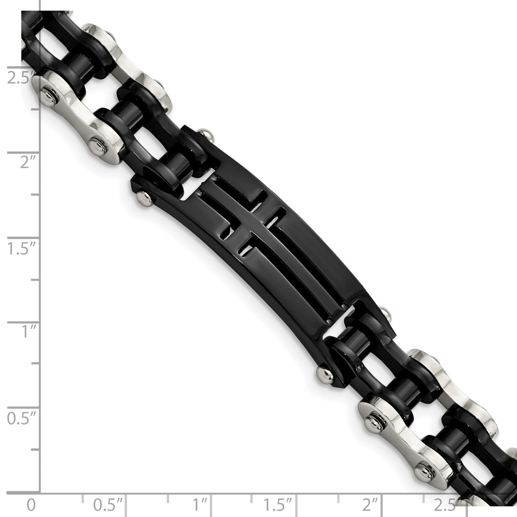 Stainless Steel Polished Black IP-plated Cross ID Bracelet for Men