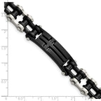 Stainless Steel Polished Black IP-plated Cross ID Bracelet for Men