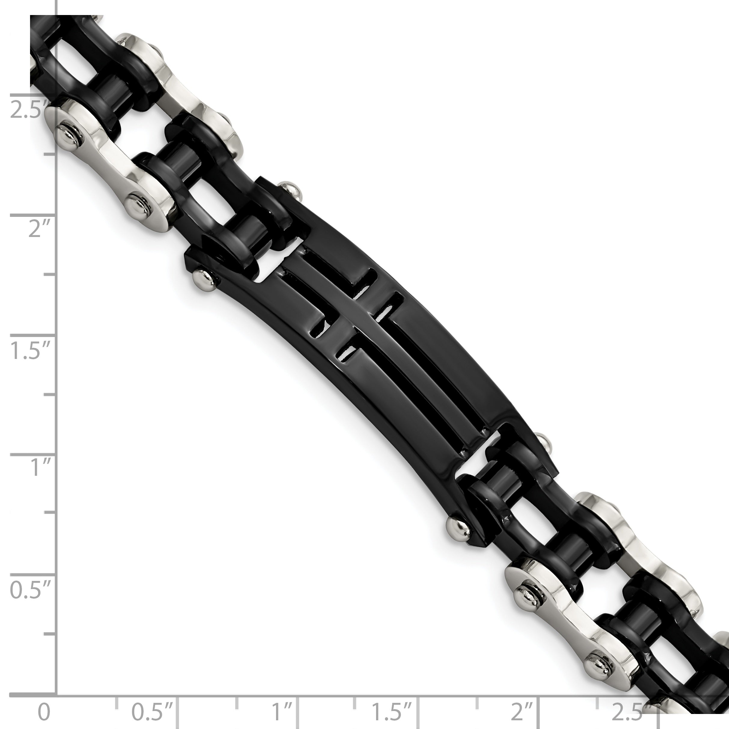 Stainless Steel Polished Black IP-plated Cross ID Bracelet for Men
