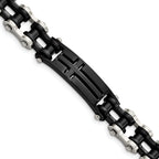 Stainless Steel Polished Black IP-plated Cross ID Bracelet for Men