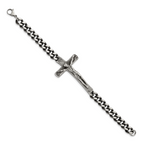 Stainless Steel Antiqued and Polished Crucifix Bracelet for Men