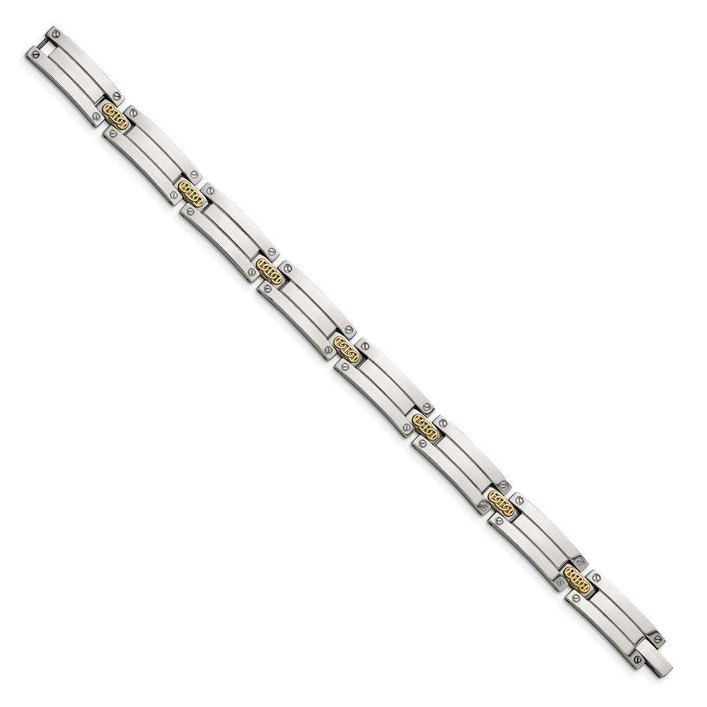 Stainless Steel with 14k Gold Accent Polished Link Bracelet for Men