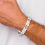 Stainless Steel with 14k Gold Accent Polished Link Bracelet for Men