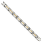 Stainless Steel with 14k Gold Accent Brushed and Polished Link Bracelet for Men