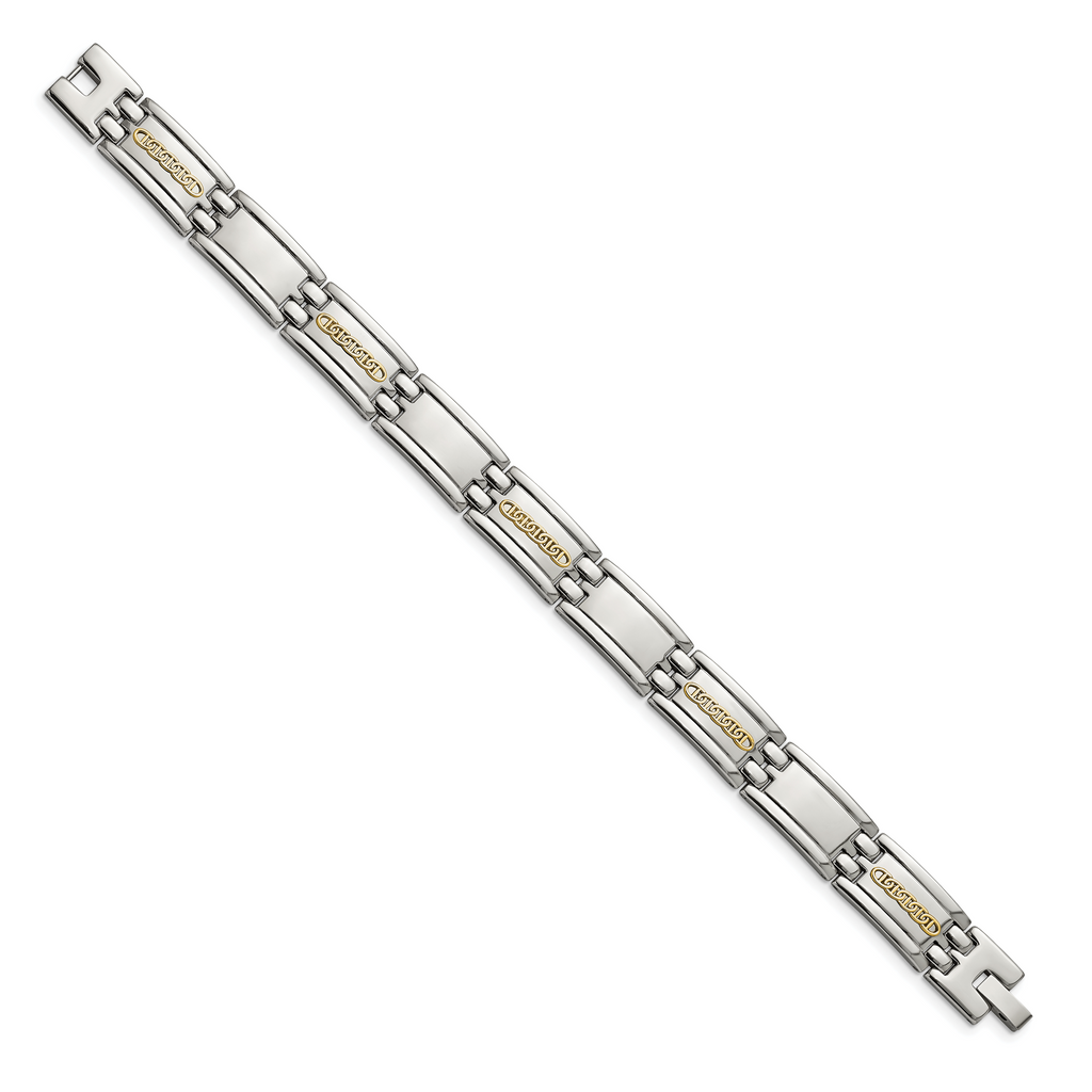 Stainless Steel with 14k Gold Accent Polished Link Bracelet for Men