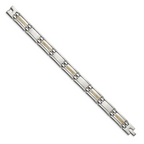 Stainless Steel with 14k Gold Accent Polished Link Bracelet for Men