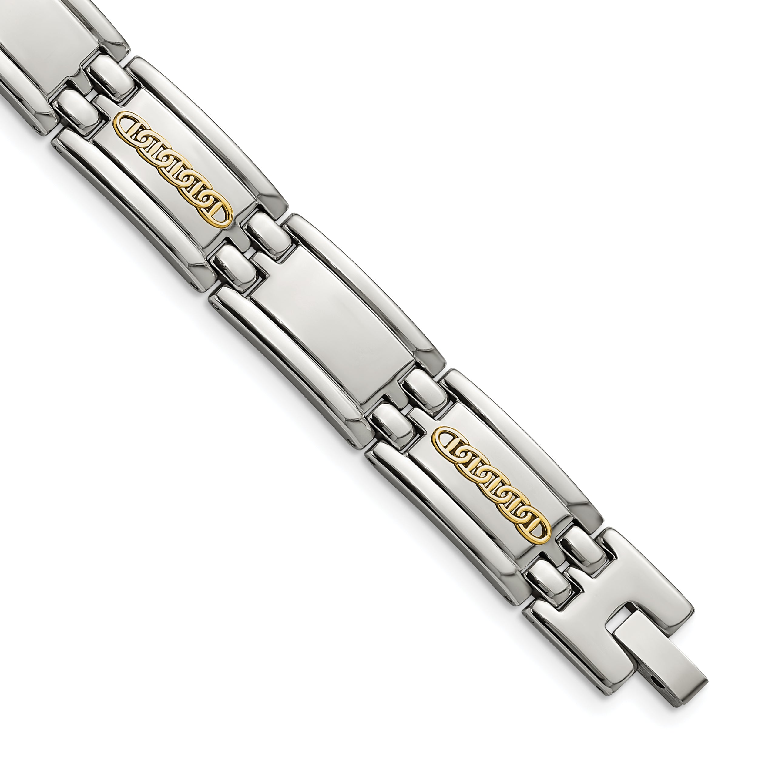 Stainless Steel with 14k Gold Accent Polished Link Bracelet for Men Main image