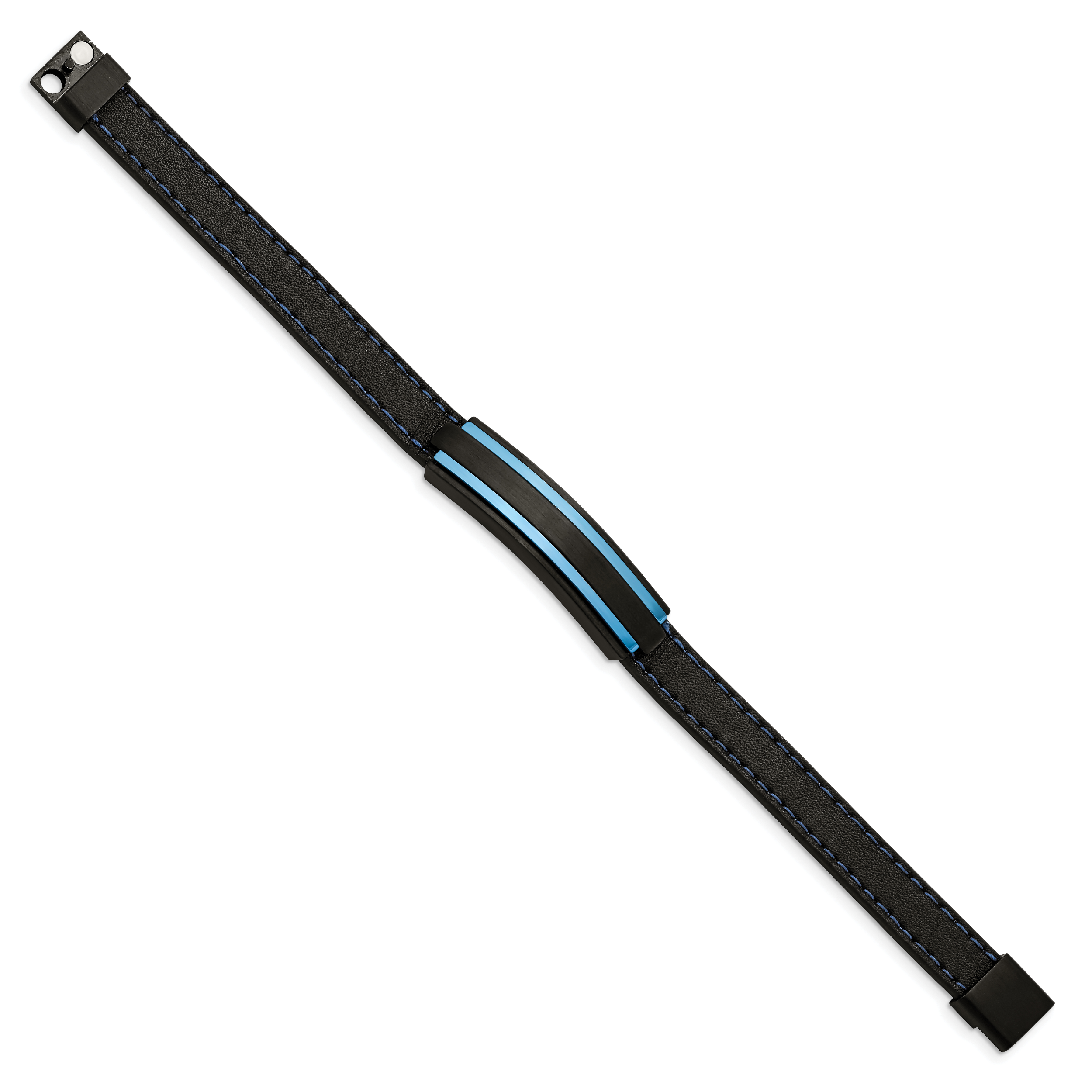 Stainless Steel Brushed and Polished Black and Blue IP-plated Black Rubber Bracelet for Men