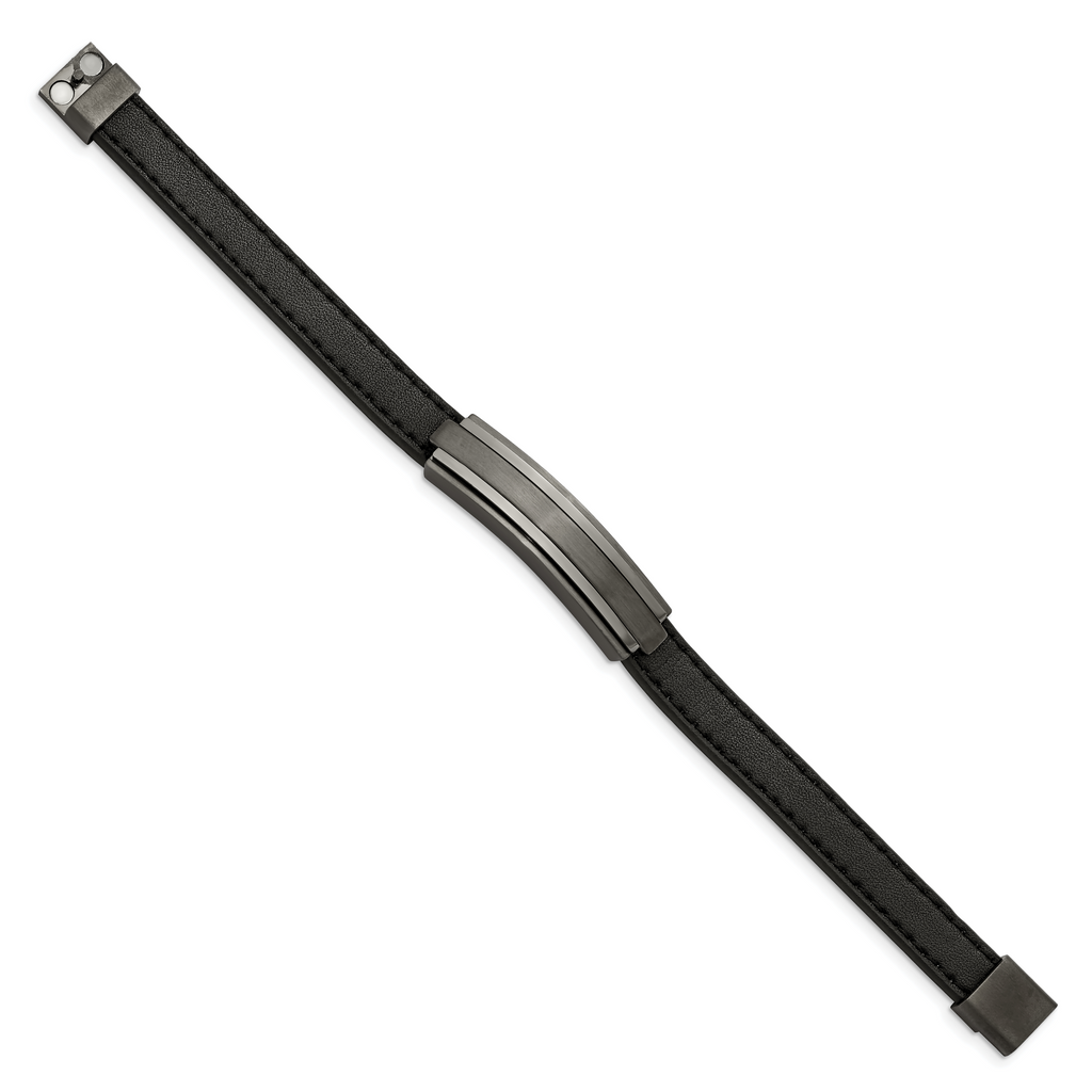 Stainless Steel Brushed and Polished Gun Metal IP-plated Black Rubber Bracelet for Men