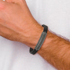 Stainless Steel Brushed and Polished Gun Metal IP-plated Black Rubber Bracelet for Men