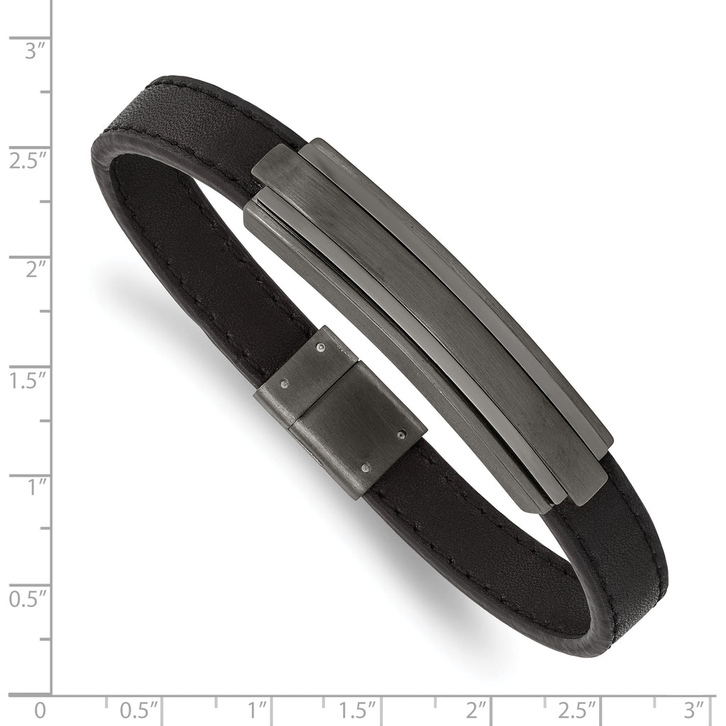 Stainless Steel Brushed and Polished Gun Metal IP-plated Black Rubber Bracelet for Men