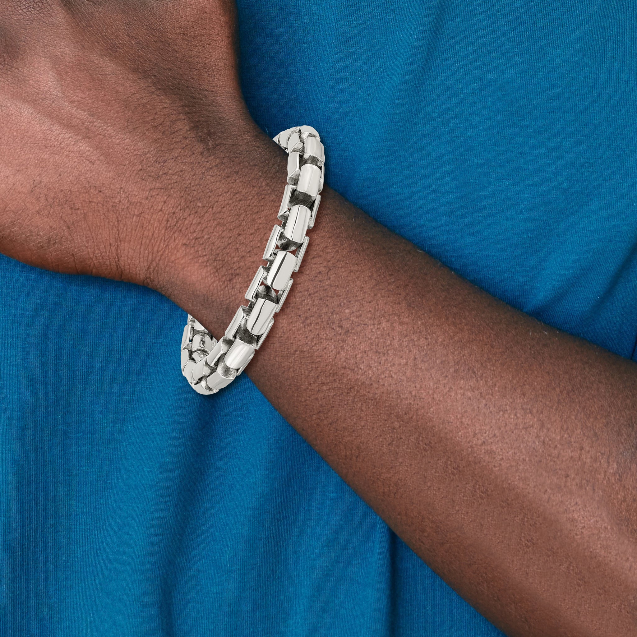 Stainless Steel Polished Square Link Bracelet for Men