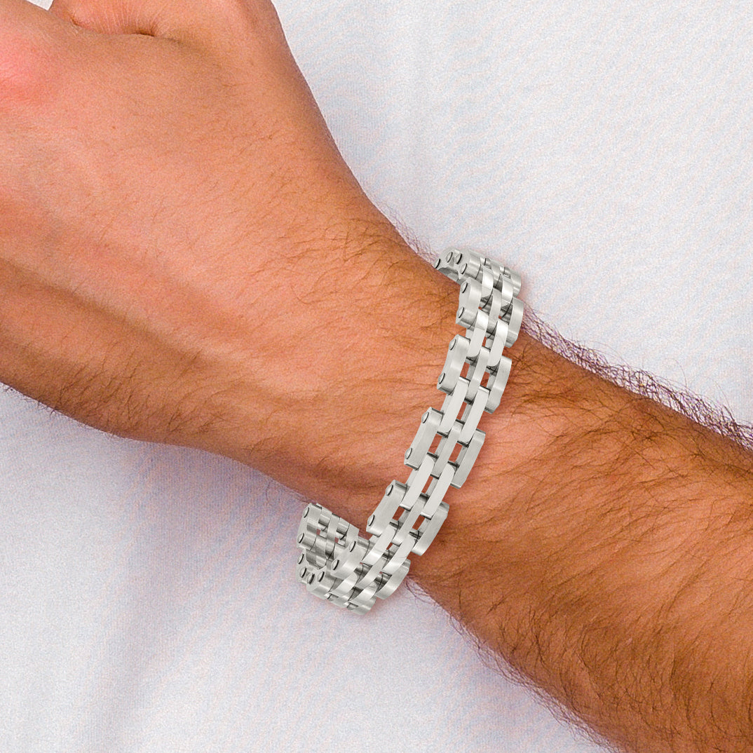 Stainless Steel Brushed and Polished Link Bracelet for Men