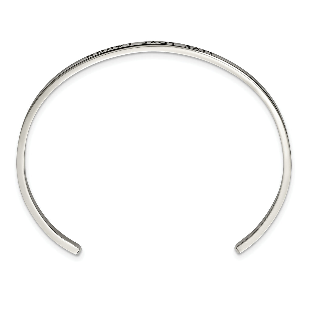 Stainless Steel Polished and Enameled with Crystal Live Love Laugh 3mm Cuff Bangle Bracelet for Women