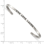 Stainless Steel Polished and Enameled with Crystal Live Love Laugh 3mm Cuff Bangle Bracelet for Women