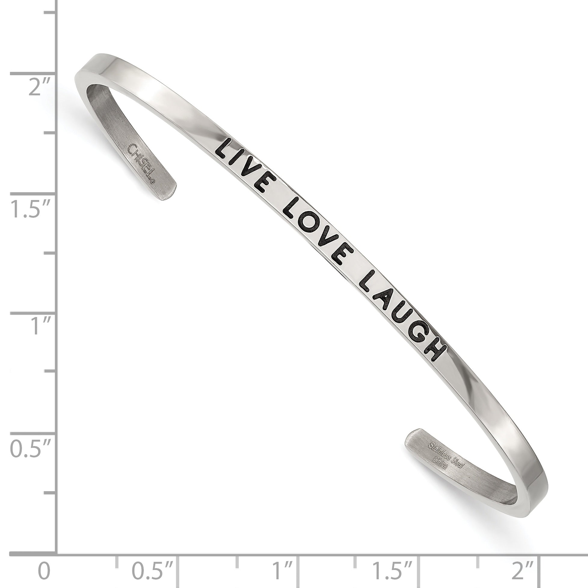 Stainless Steel Polished and Enameled with Crystal Live Love Laugh 3mm Cuff Bangle Bracelet for Women