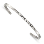 Stainless Steel Polished and Enameled with Crystal Live Love Laugh 3mm Cuff Bangle Bracelet for Women