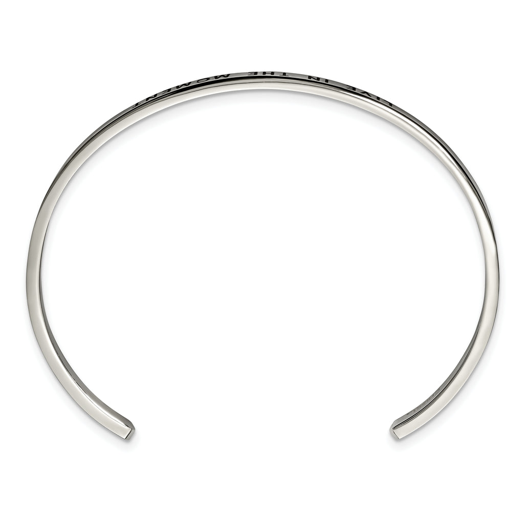 Stainless Steel Polished and Enameled with Crystal Live IN The Moment 3mm Cuff Bangle Bracelet for Women