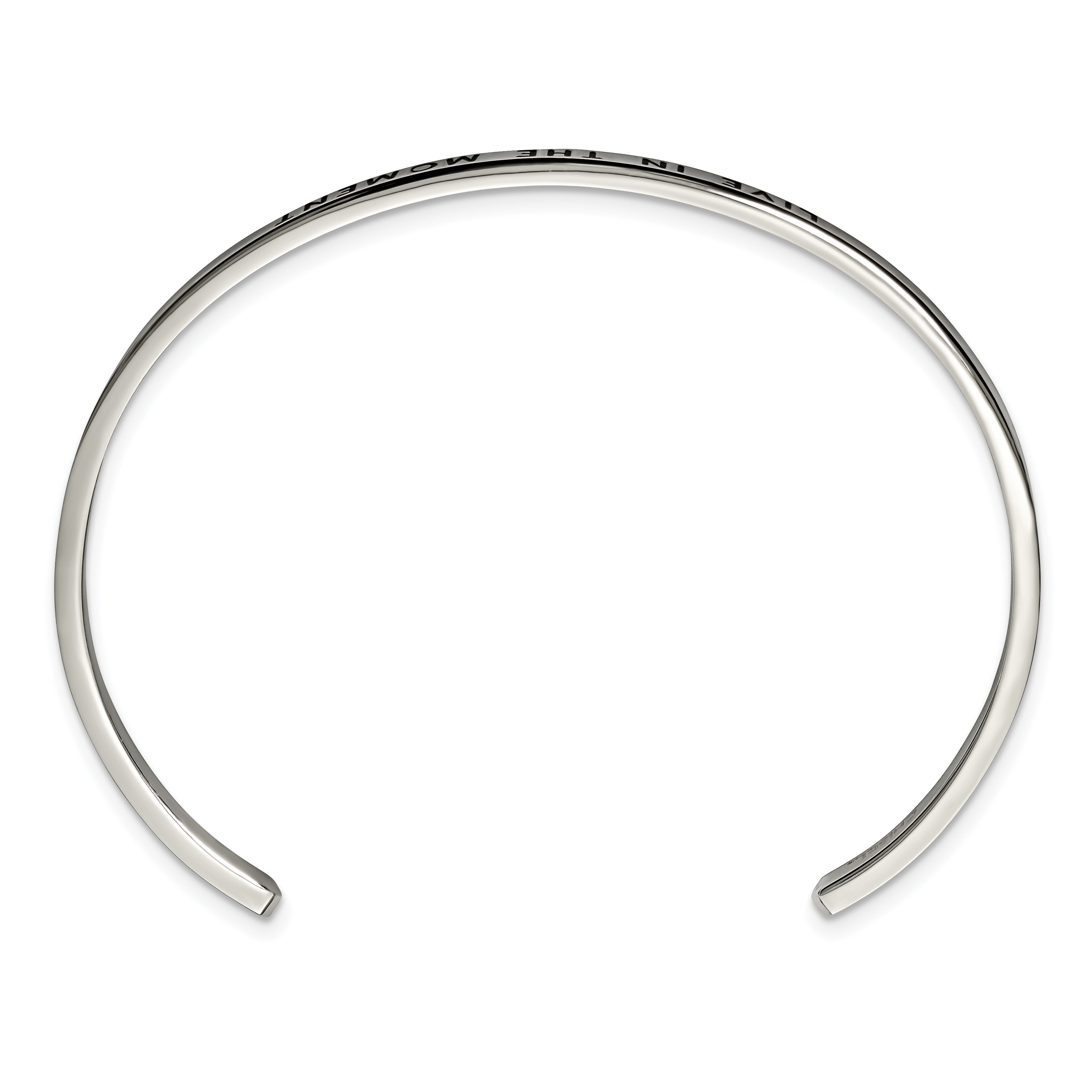 Stainless Steel Polished and Enameled with Crystal Live IN The Moment 3mm Cuff Bangle Bracelet for Women