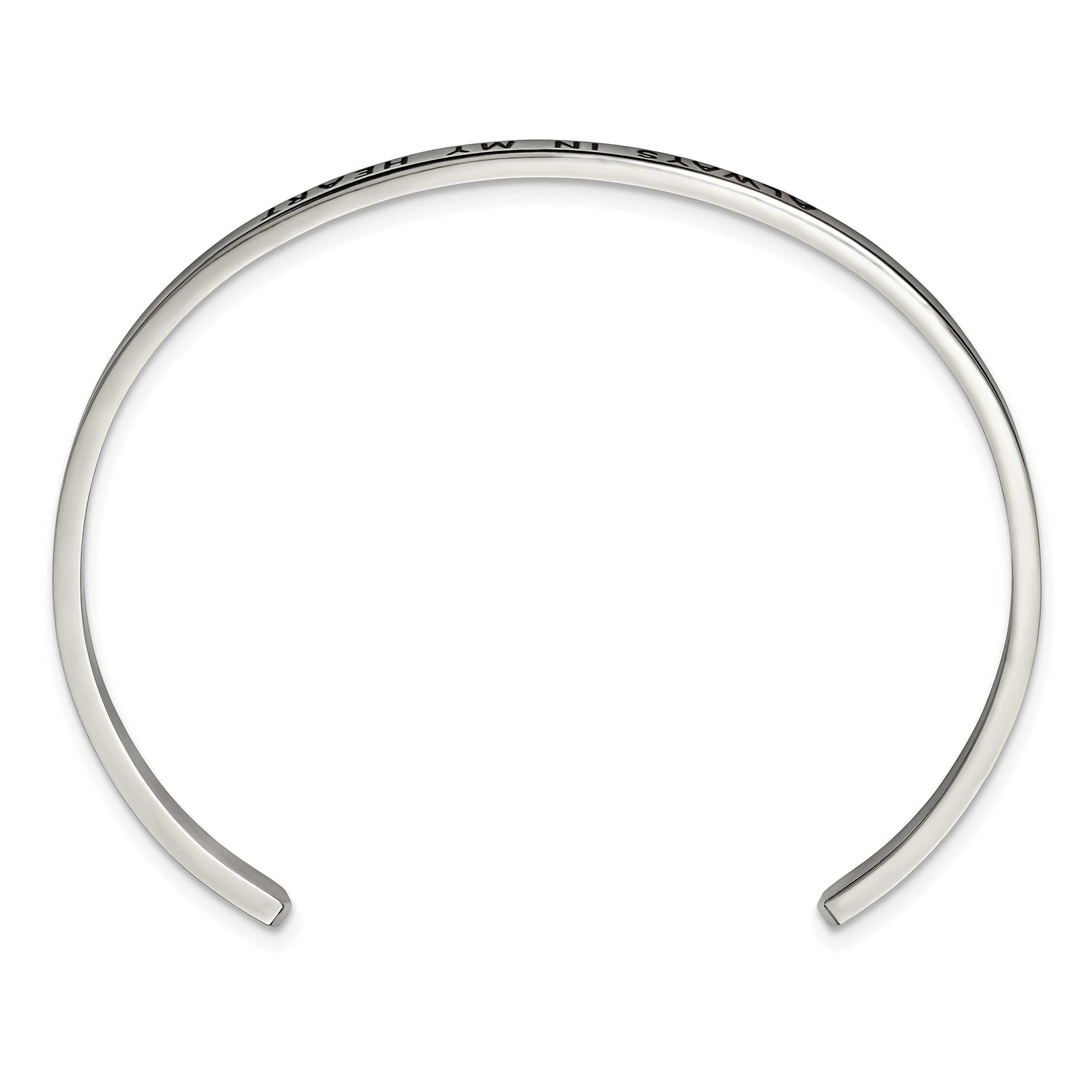 Stainless Steel Polished and Enameled with Crystal Always IN MY Heart 3mm Bangle Bracelet for Women