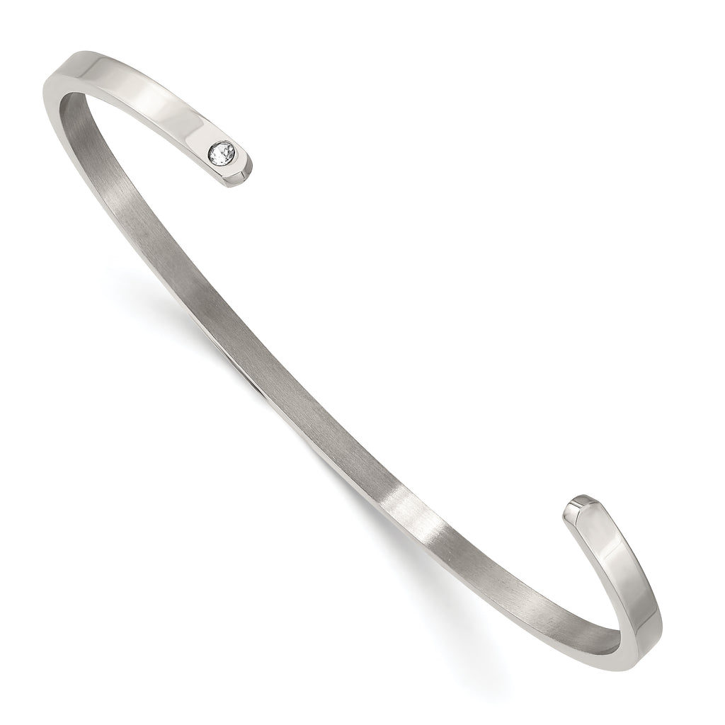 Stainless Steel Polished and Enameled with Crystal Always IN MY Heart 3mm Bangle Bracelet for Women
