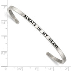 Stainless Steel Polished and Enameled with Crystal Always IN MY Heart 3mm Bangle Bracelet for Women