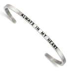 Stainless Steel Polished and Enameled with Crystal Always IN MY Heart 3mm Bangle Bracelet for Women