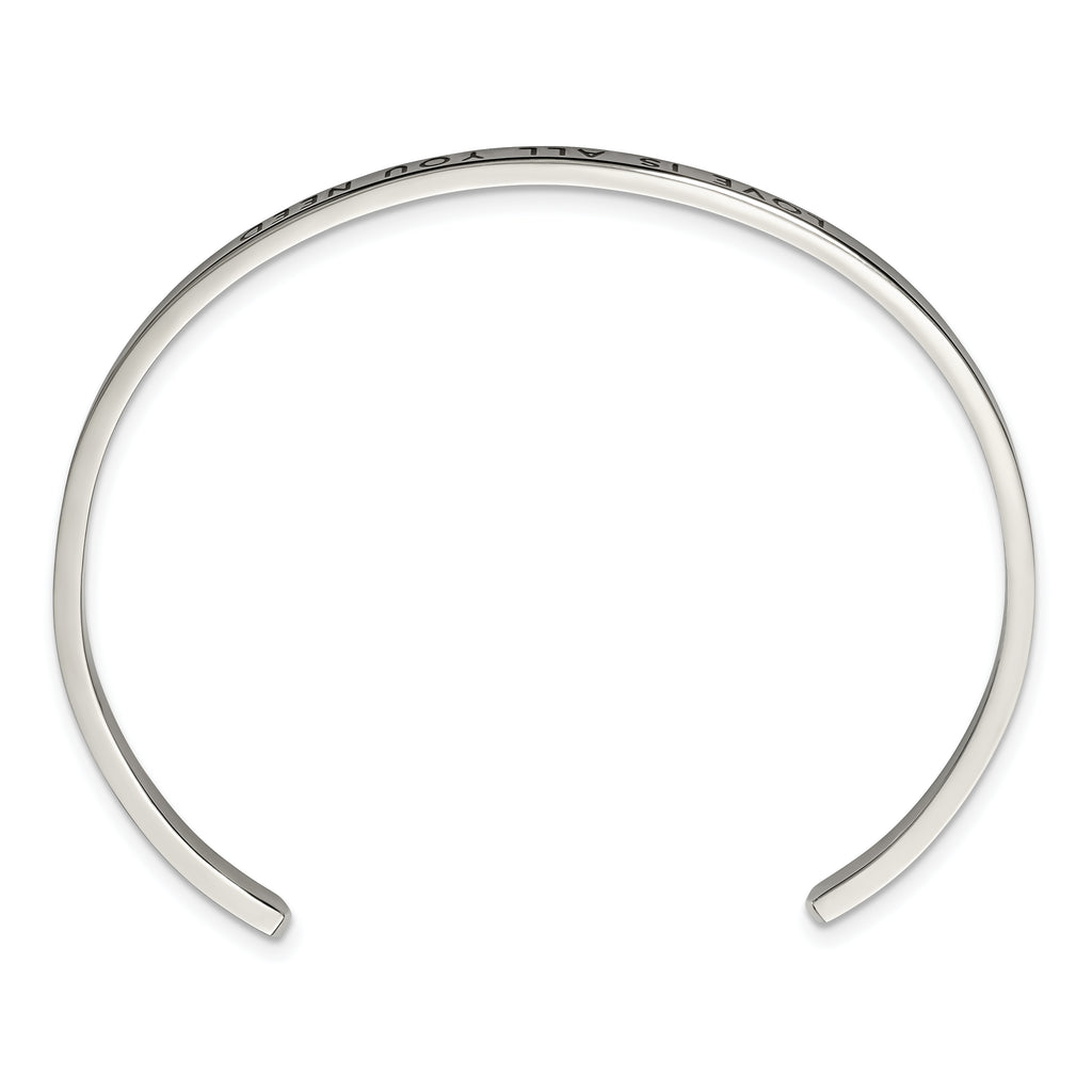 Stainless Steel Polished and Enameled with Crystal Love IS All You Need 3mm Cuff Bangle Bracelet for Women