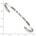Stainless Steel Polished and Enameled with Crystal Love IS All You Need 3mm Cuff Bangle Bracelet for Women