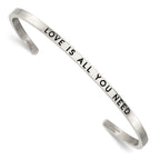 Stainless Steel Polished and Enameled with Crystal Love IS All You Need 3mm Cuff Bangle Bracelet for Women