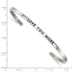 Stainless Steel Polished and Enameled with Crystal Love You More 3mm Cuff Bangle Bracelet for Women