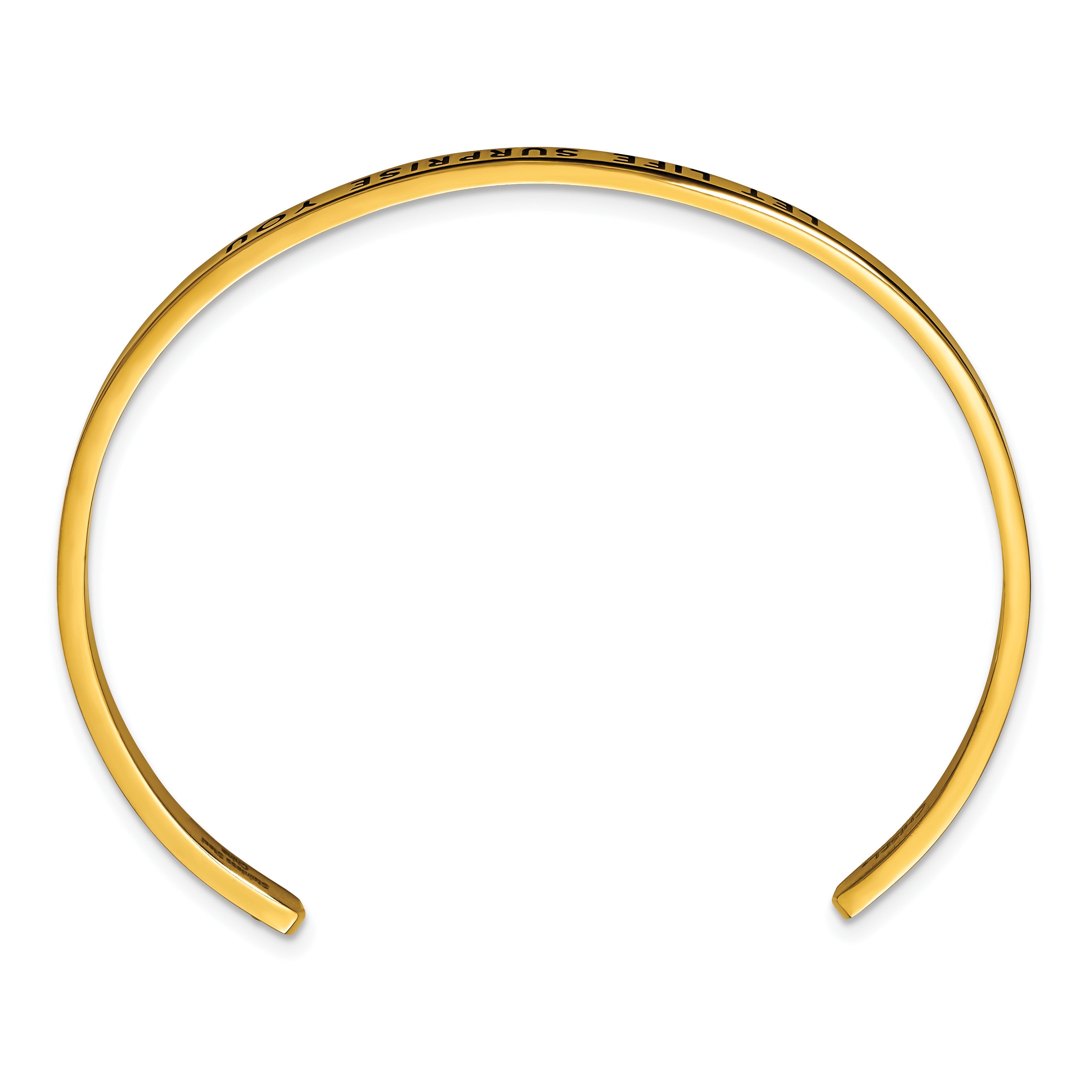 Stainless Steel Polished Yellow IP-plated and Enameled with Crystal Let Life Surprise You 3mm Cuff Bangle Bracelet for Women