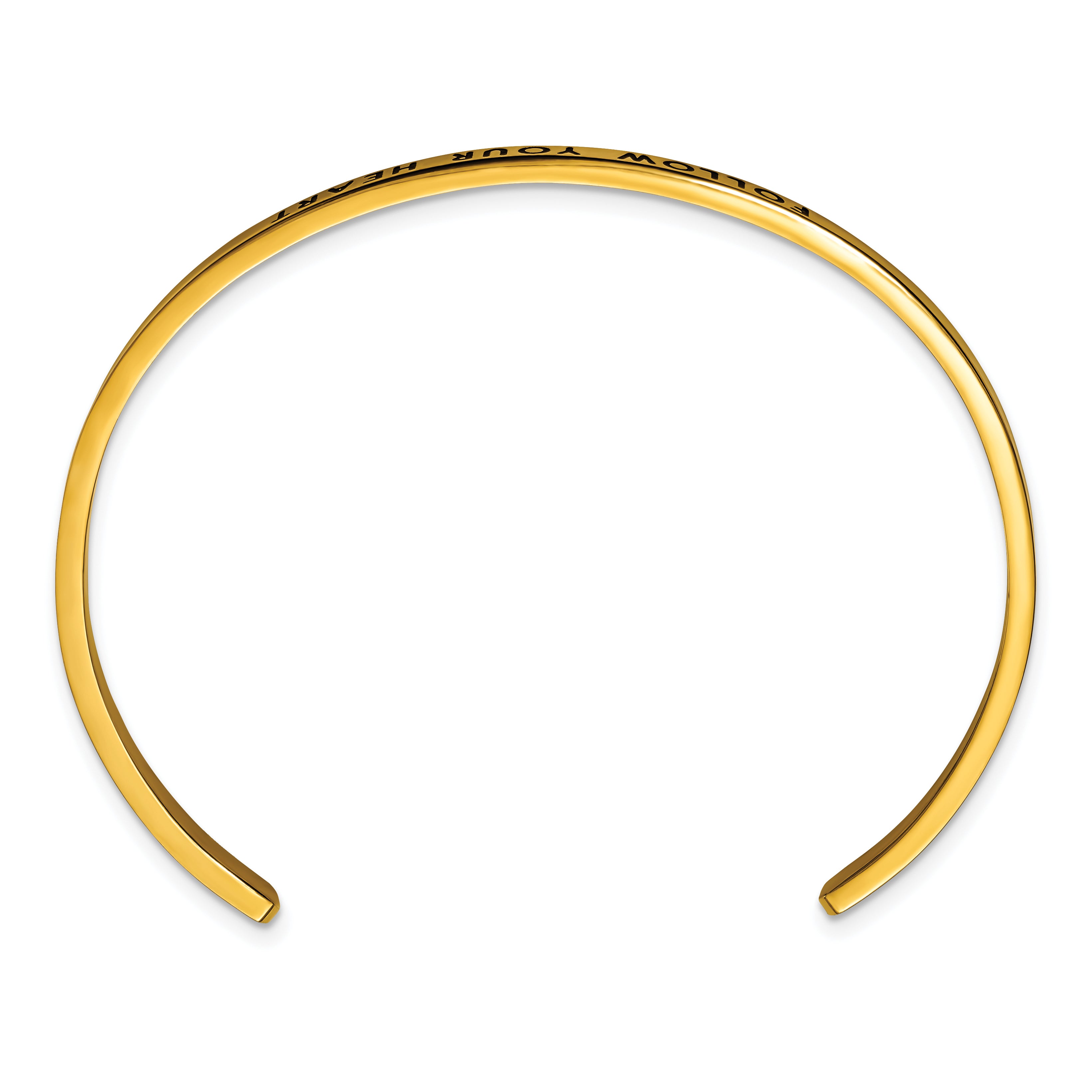 Stainless Steel Polished Yellow IP-plated and Enameled with Crystal Follow Your Heart 3mm Cuff Bangle Bracelet for Women