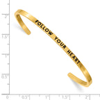 Stainless Steel Polished Yellow IP-plated and Enameled with Crystal Follow Your Heart 3mm Cuff Bangle Bracelet for Women