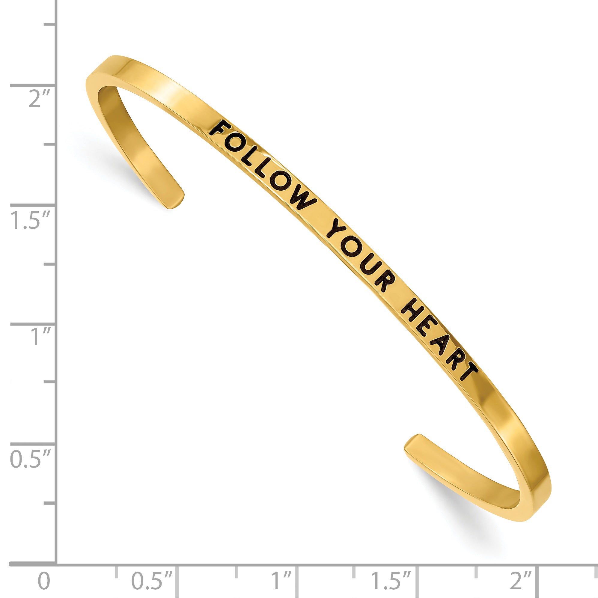 Stainless Steel Polished Yellow IP-plated and Enameled with Crystal Follow Your Heart 3mm Cuff Bangle Bracelet for Women