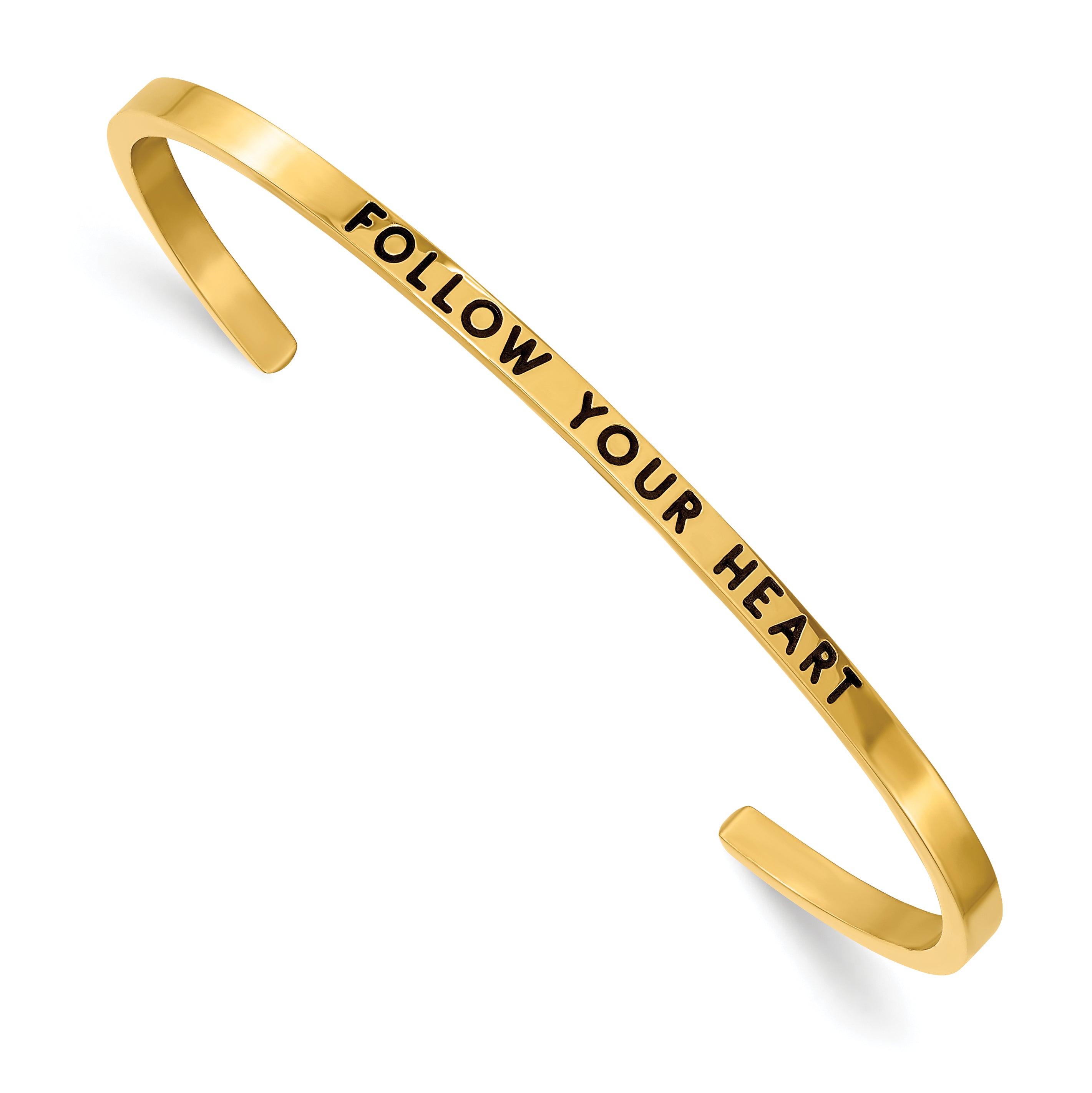 Stainless Steel Polished Yellow IP-plated and Enameled with Crystal Follow Your Heart 3mm Cuff Bangle Bracelet for Women