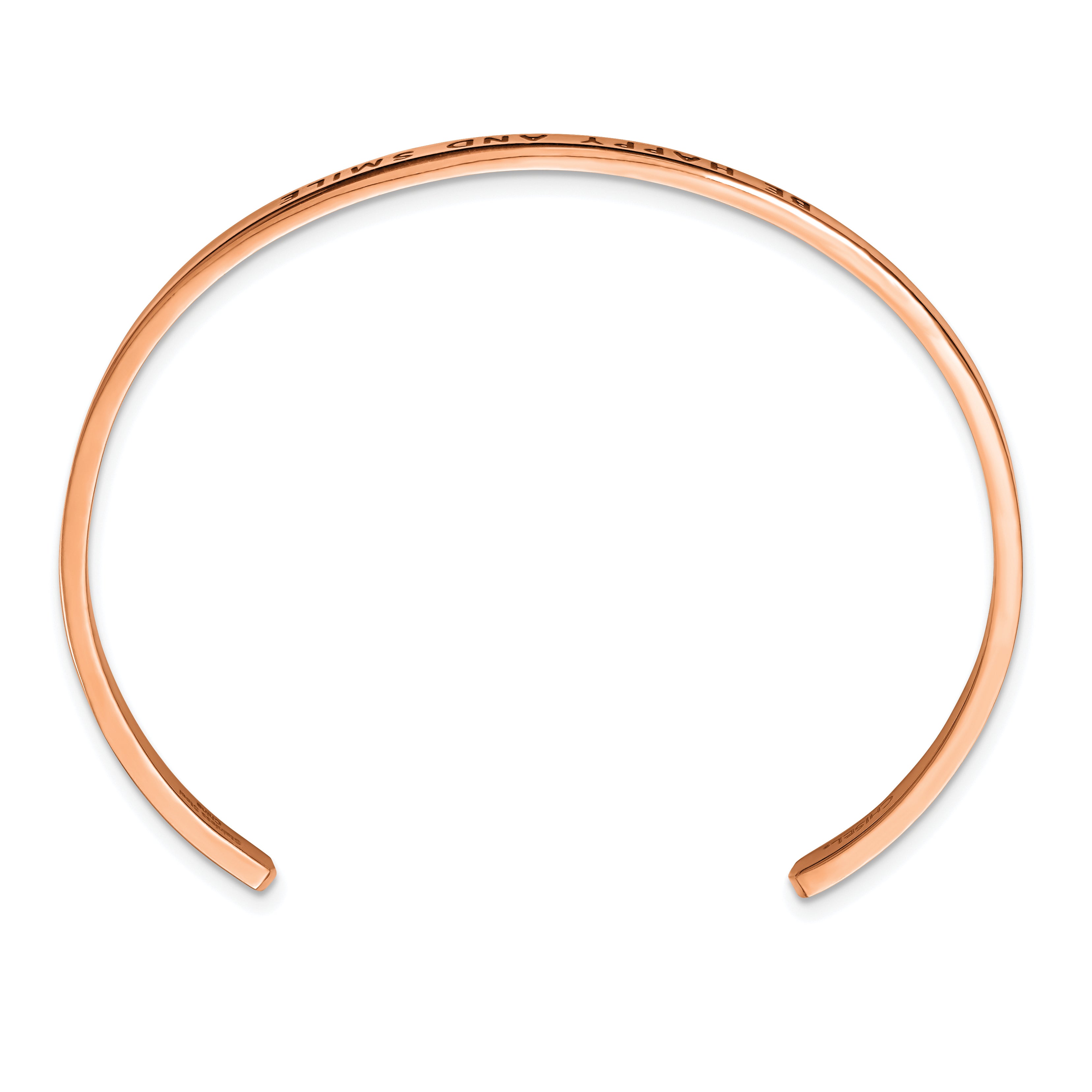 Stainless Steel Polished Rose IP-plated and Enameled with Crystal BE Happy And Smile 3mm Cuff Bangle Bracelet for Women