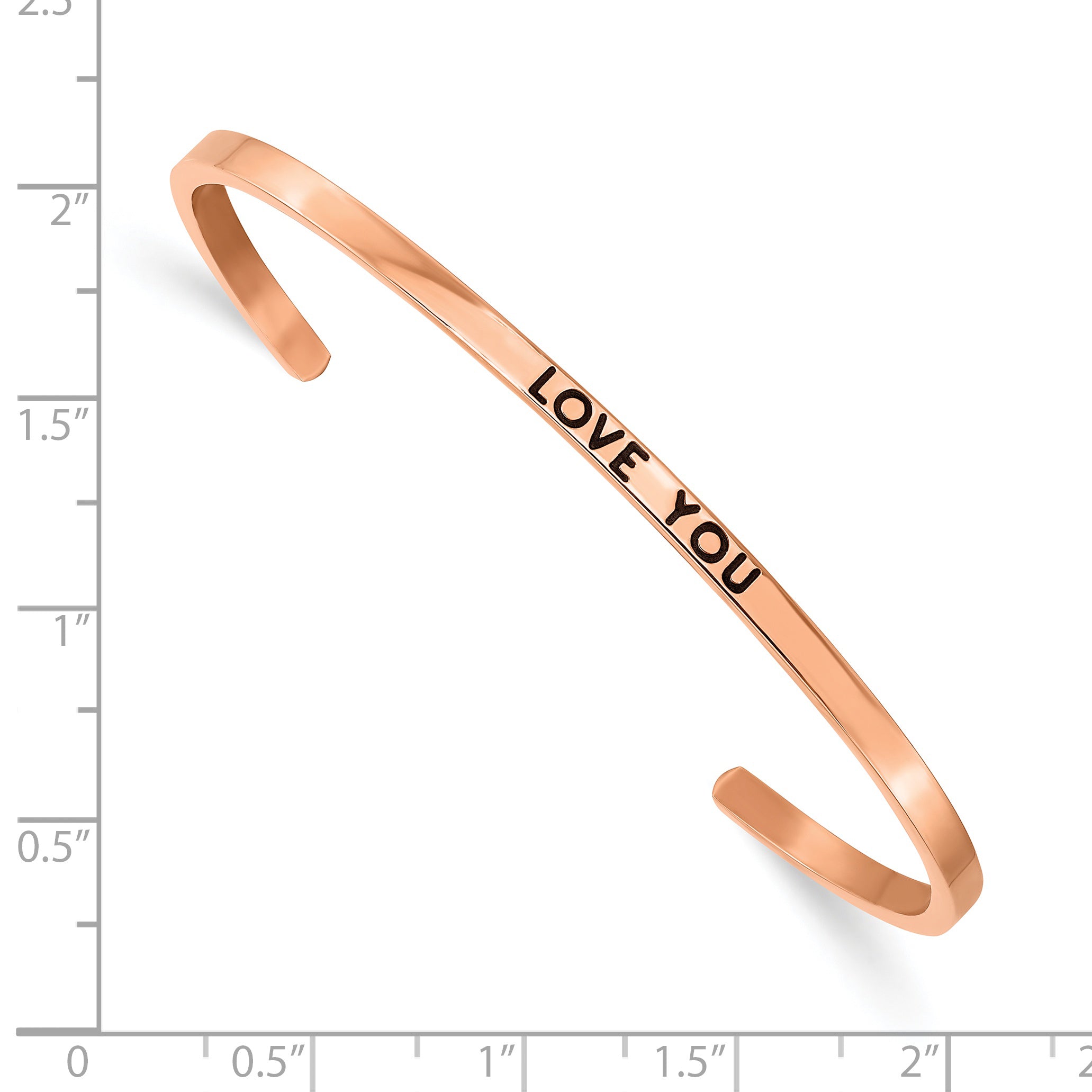 Stainless Steel Polished Rose IP-plated and Enameled with Crystal Love You 3mm Cuff Bangle Bracelet for Women