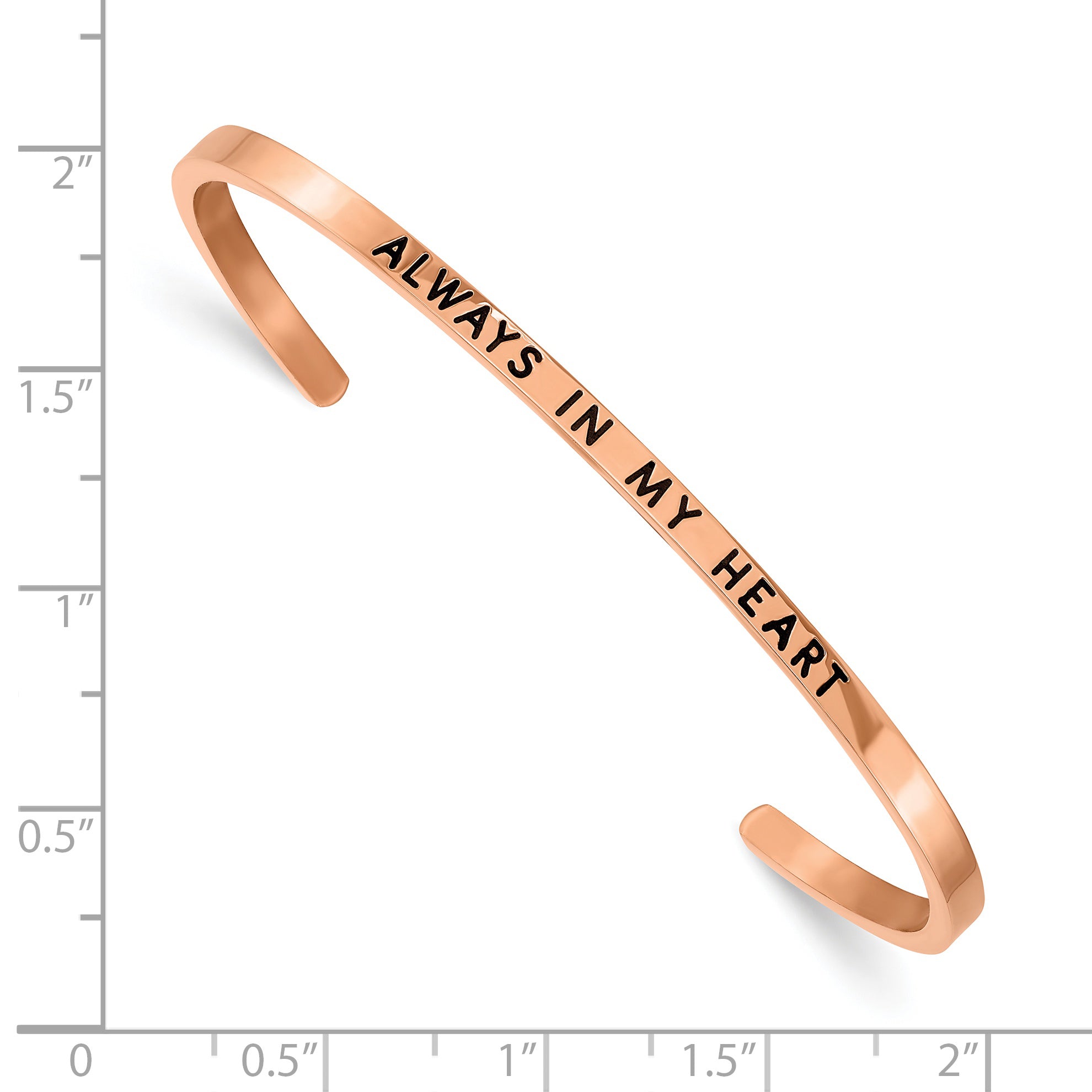Stainless Steel Polished Rose IP-plated and Enameled with Crystal Always IN MY Heart 3mm Cuff Bangle Bracelet for Women