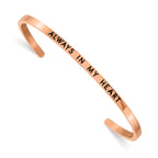 Stainless Steel Polished Rose IP-plated and Enameled with Crystal Always IN MY Heart 3mm Cuff Bangle Bracelet for Women