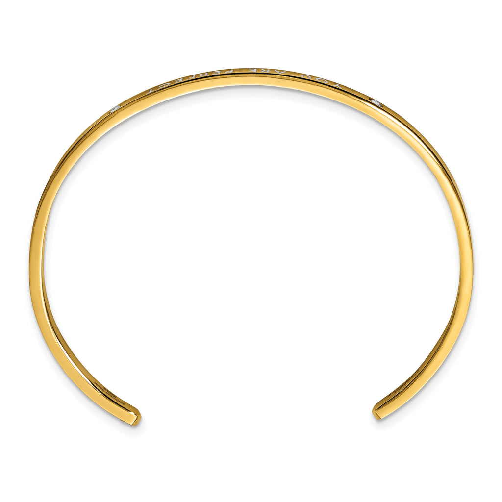 Stainless Steel Polished Rose IP-plated and Enameled with Crystal You Are Perfect Bangle Bracelet for Women