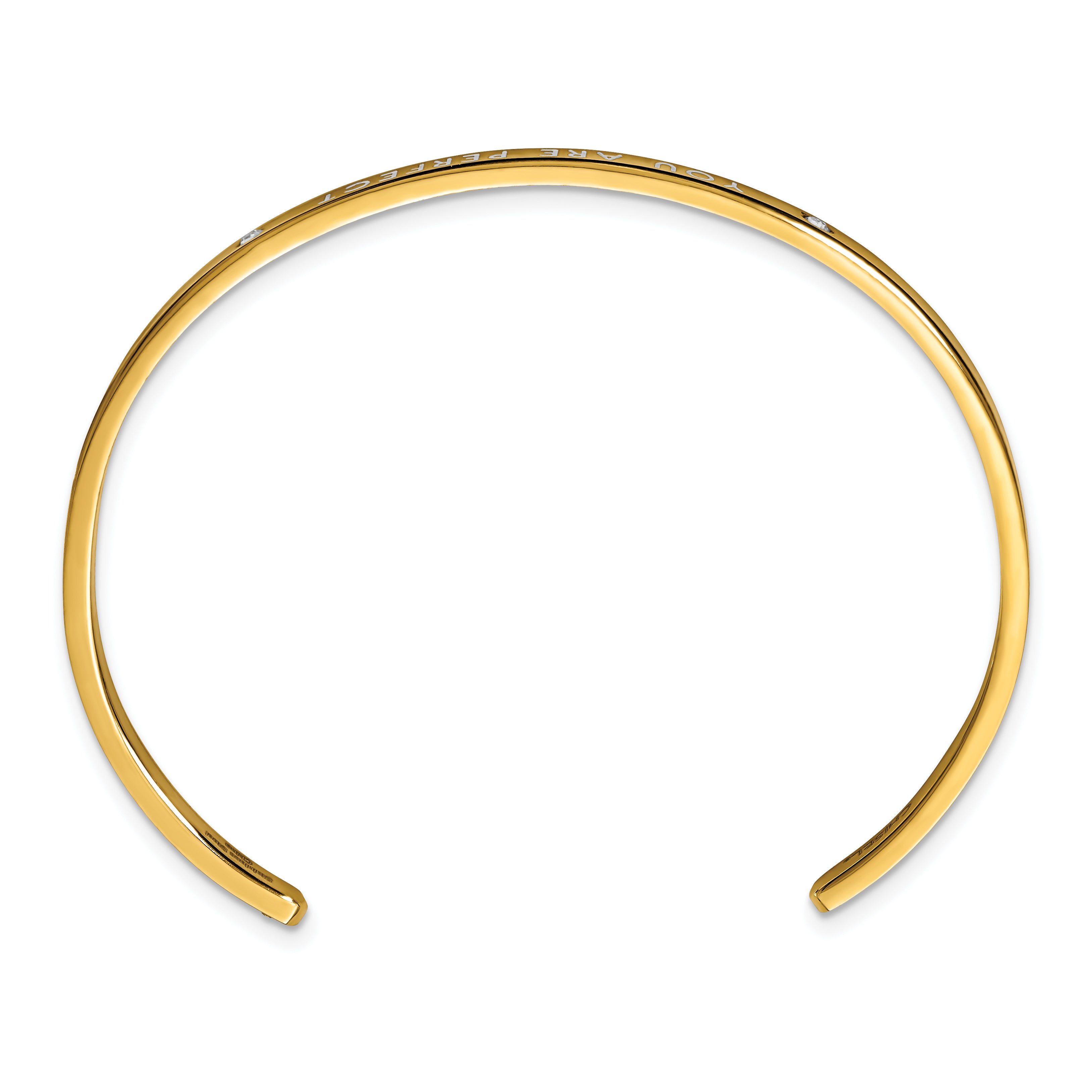 Stainless Steel Polished Rose IP-plated and Enameled with Crystal You Are Perfect Bangle Bracelet for Women