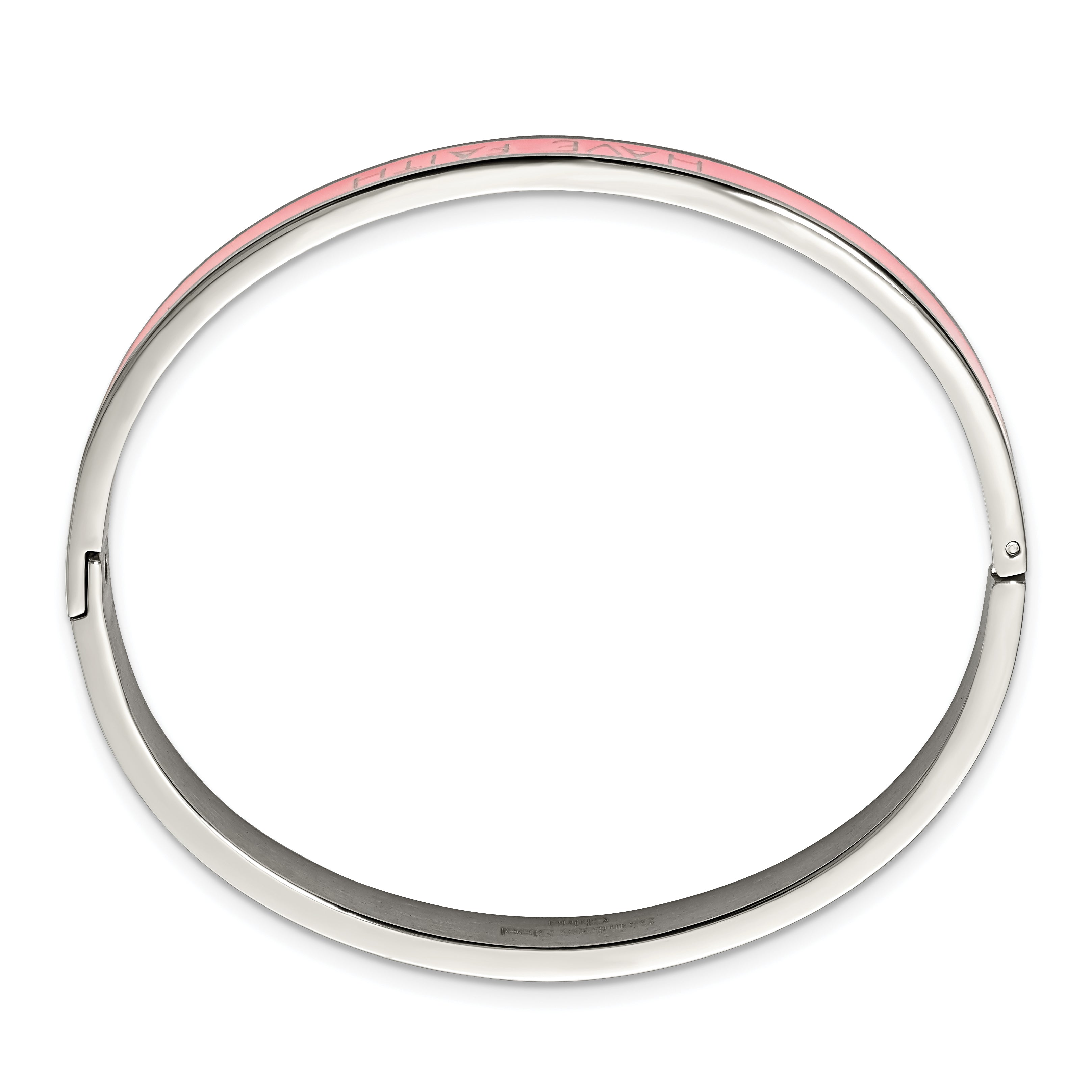 Stainless Steel Polished Pink Enamel Have Faith 6mm Hinged Bangle Bracelet for Women