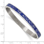 Stainless Steel Polished Blue Enamel Adventure Begins 6mm Bangle Bracelet for Women
