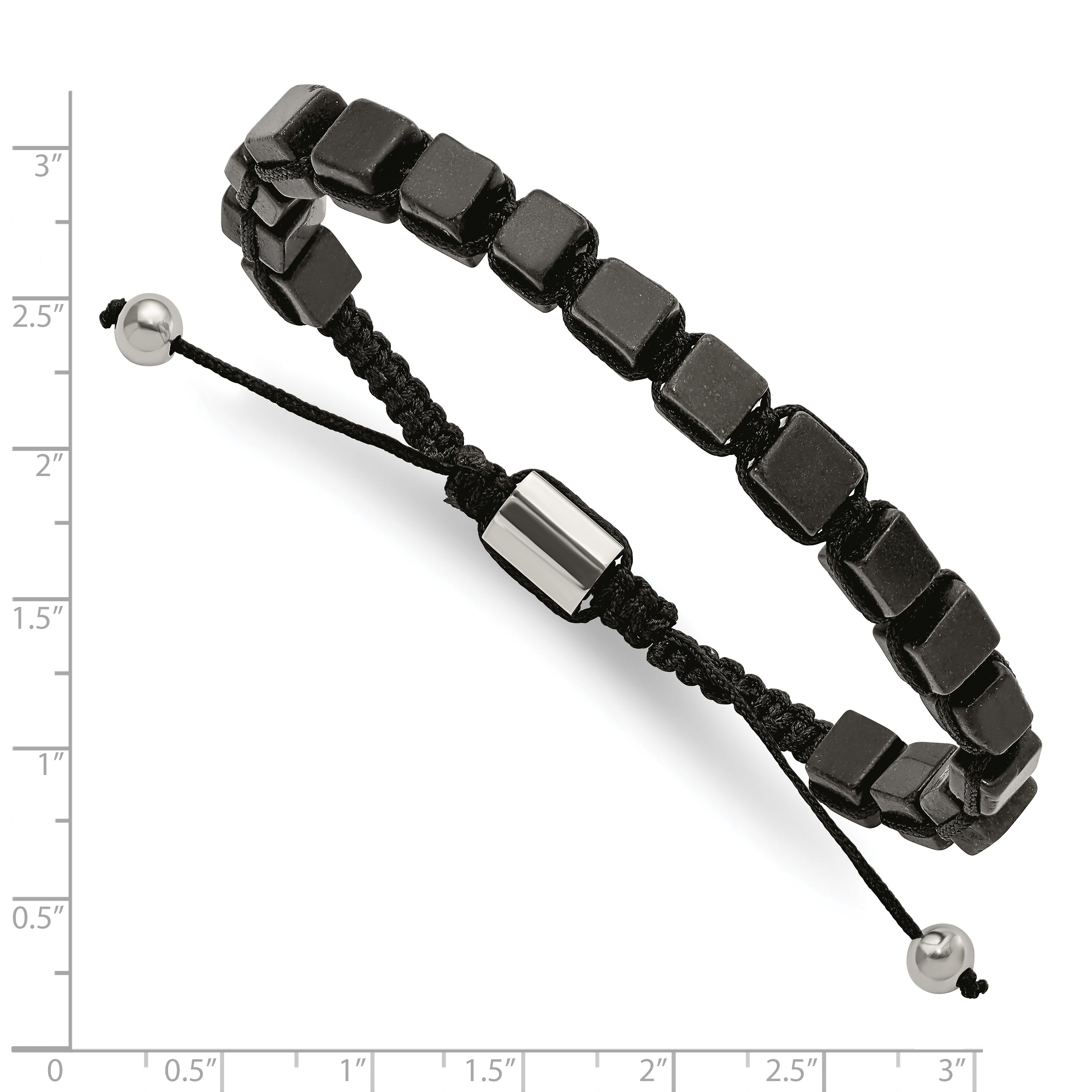 Stainless Steel Polished with Black Agate Black Macrame Adjustable Bracelet Secondary image