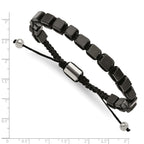Stainless Steel Polished with Black Agate Black Macrame Adjustable Bracelet